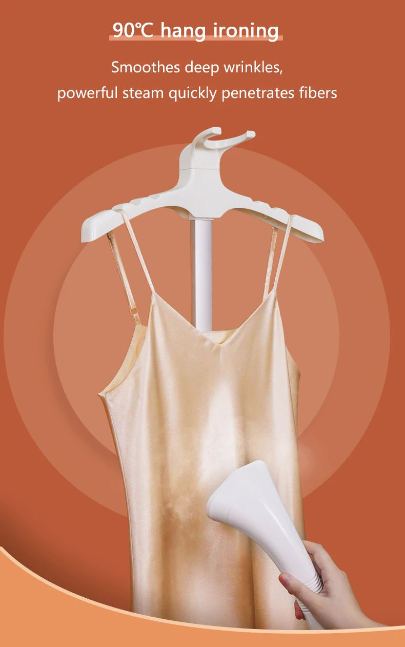 Tidesmit 2L household garment steamer showing adjustable rod and steam nozzle settings for 10 fabric types