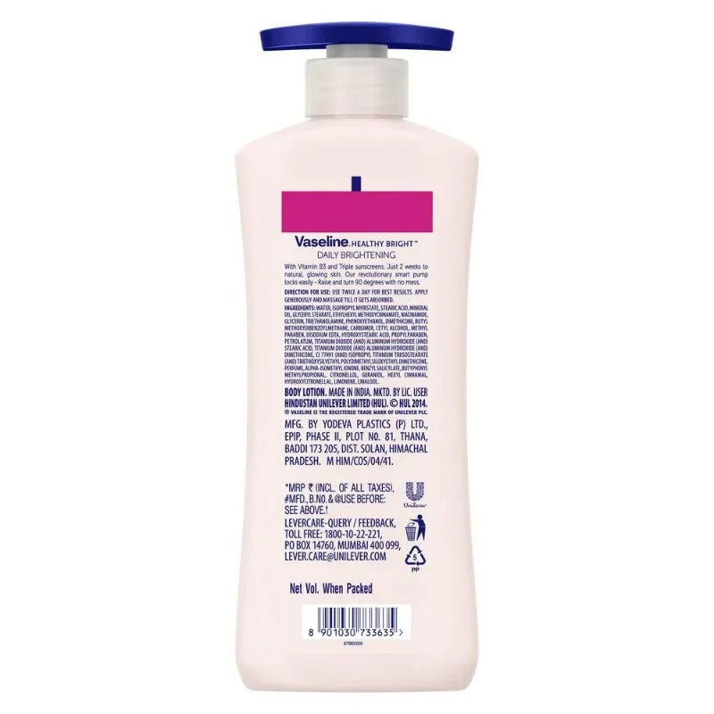Vaseline Healthy Bright Daily Brightening Daily Moisturizer for Glowing Skin Vitamin B3 Body Lotion in 2 Weeks Lightweight 725ml
