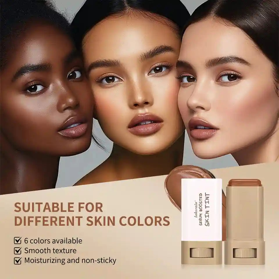 Tidesmit foundation stick serum balm texture close-up showing silky moisturizing coverage for natural skin tone
