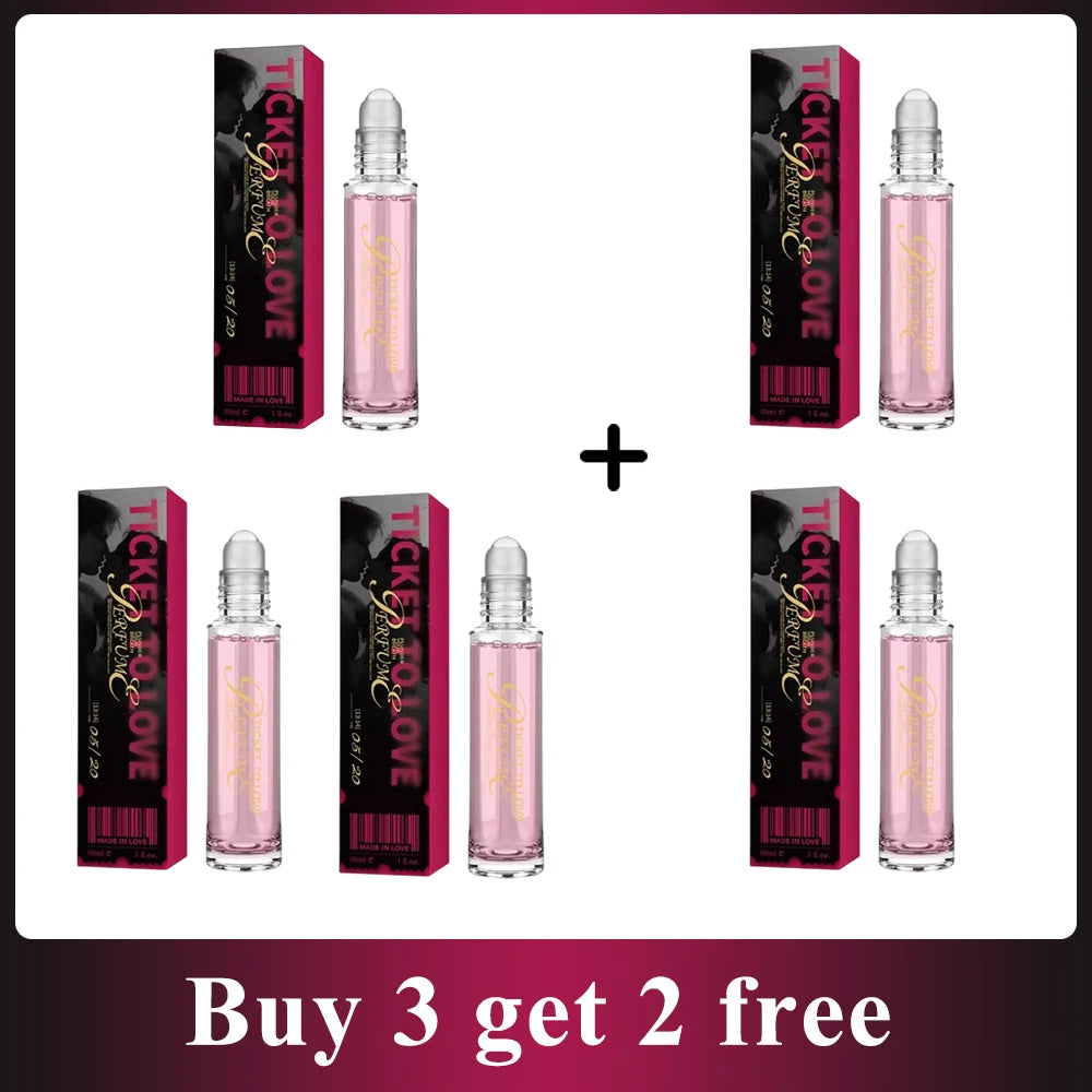 Ticket to Love portable rollerball perfume. Long-lasting women's fragrance in 10ml glass vial. Buy 3 get 2 free set.