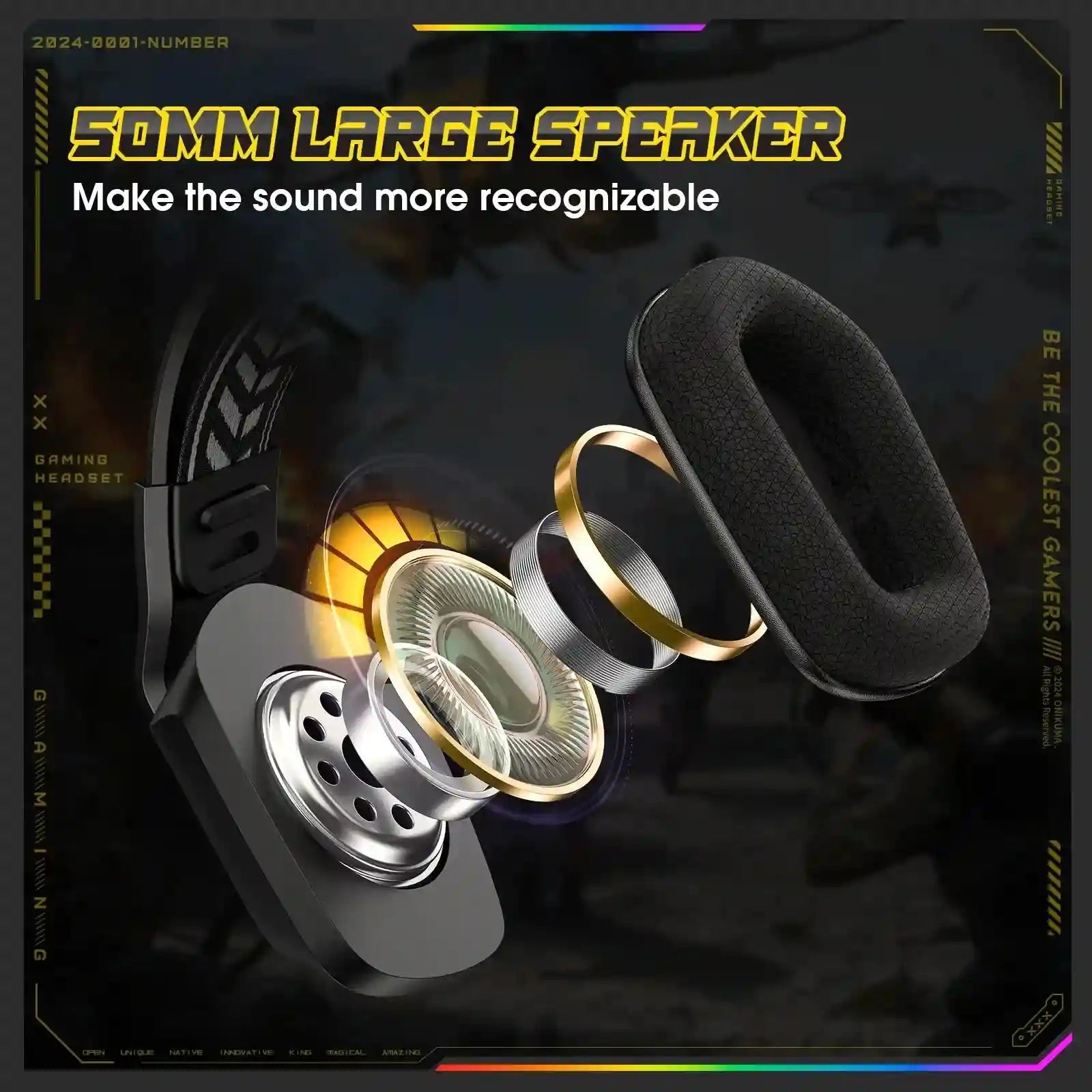 Gaming Headset with RGB Microphone - Wired Over-Ear PC Headset Tidesmit