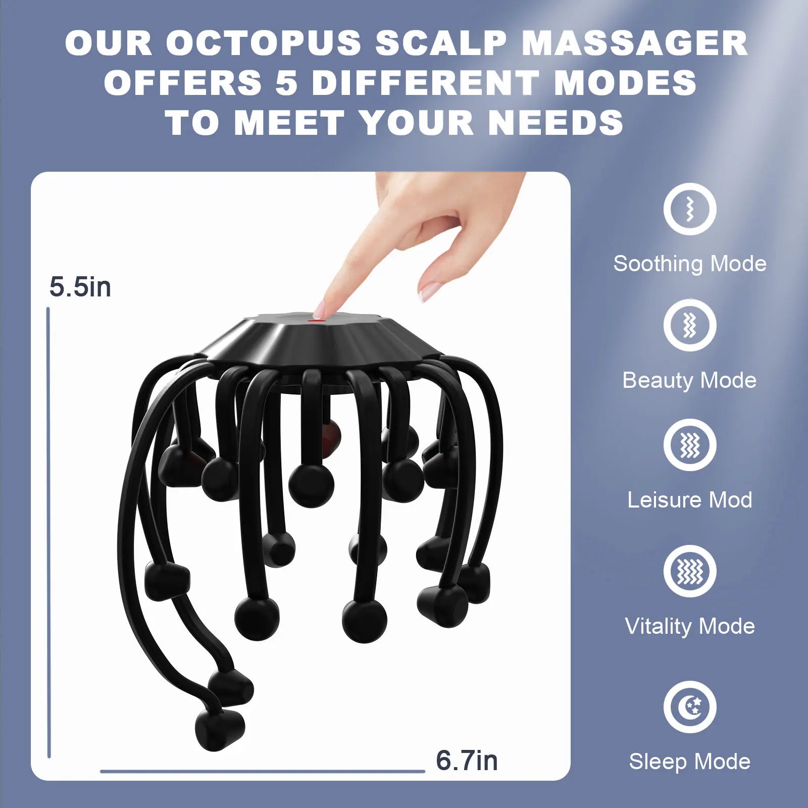 Electric Head Massager with Red Light Therapy - 5 Modes Black Relaxation Treatment Tidesmit