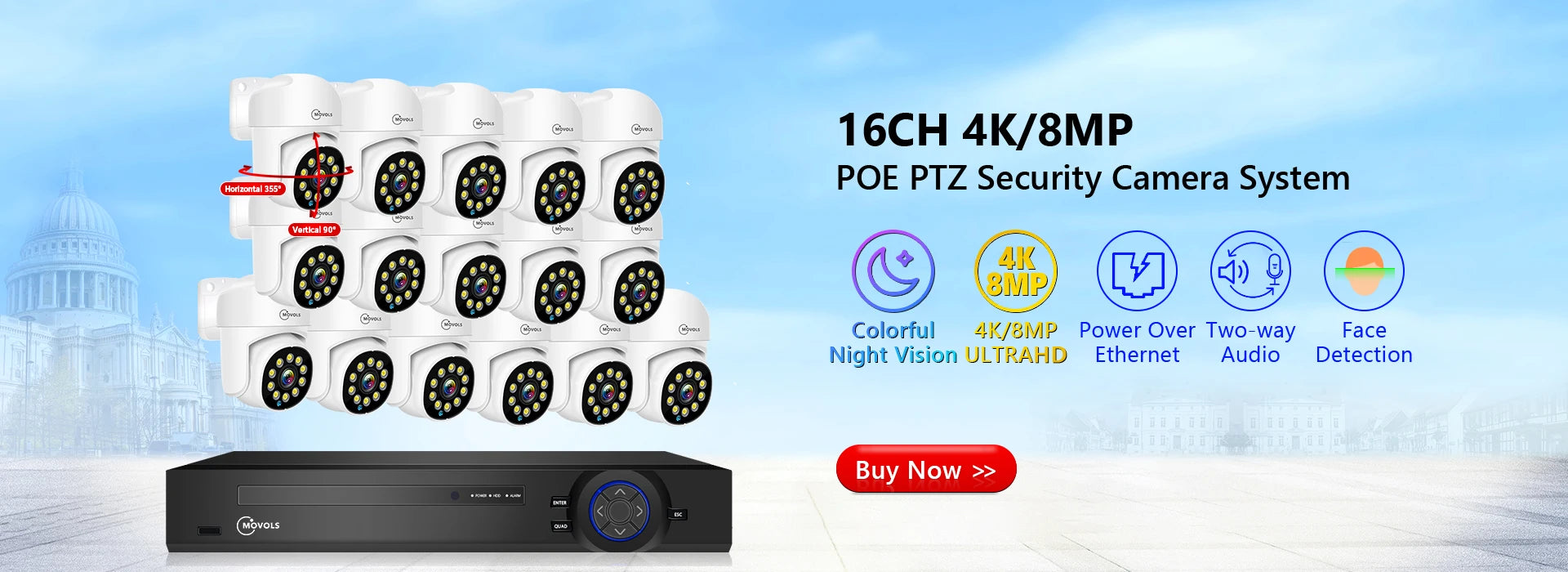 MOVOLS 8CH 5MP 8MP POE Security Camera System Two Way Audio 8MP NVR Kit CCTV Outdoor IP Camera H.265 P2P Video Surveillance Set