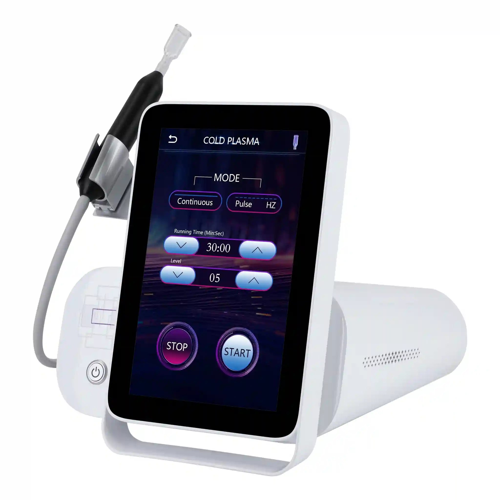 6-in-1 cold plasma beauty device with touchscreen for deep skin cleaning, freckle removal, and anti-phlogosis treatment.
