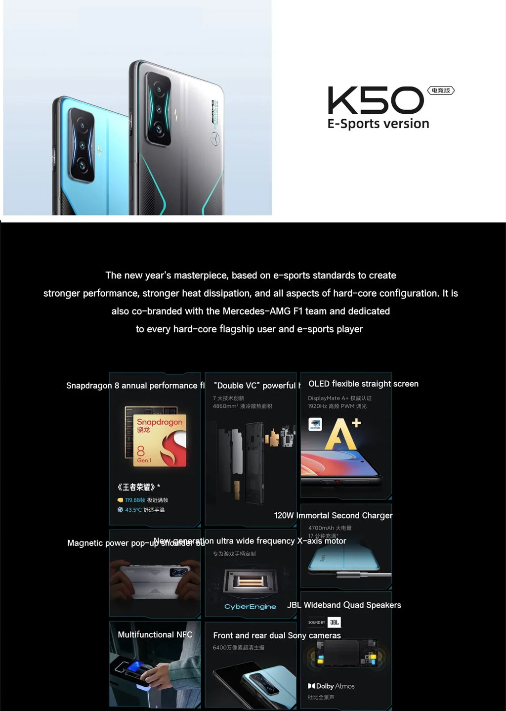 Redmi K50 Esports Version 5G ROM 128GB/256GB SmartPhone Android 6.67inch 2400x1080 Screen 64MP Rear Camera Used Phone