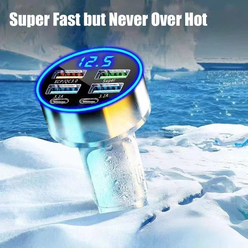 6-in-1 USB C Car Charger with Voltage Display & Fast Adapter Tidesmit