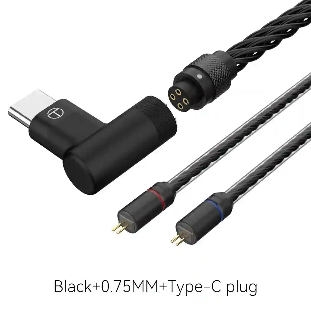 16-Core Silver Plated Replacement Cable for HiFi Headphones Black 0.75 Type c Tidesmit