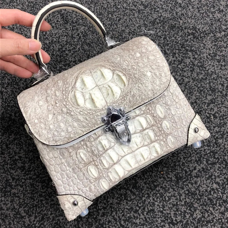 Fashion Design Genuine Crocodile Leather Women Small Purple Purse Authentic Real Leather Lady Female Orange Studs Handbag