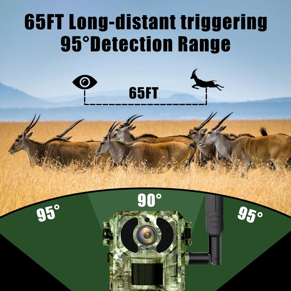 EU 4G Cellular 2K Battery Solar PIR Motion Activated Wildlife Hunting Trail Camera IP65 Outdoor Night Vision No Red Exposure