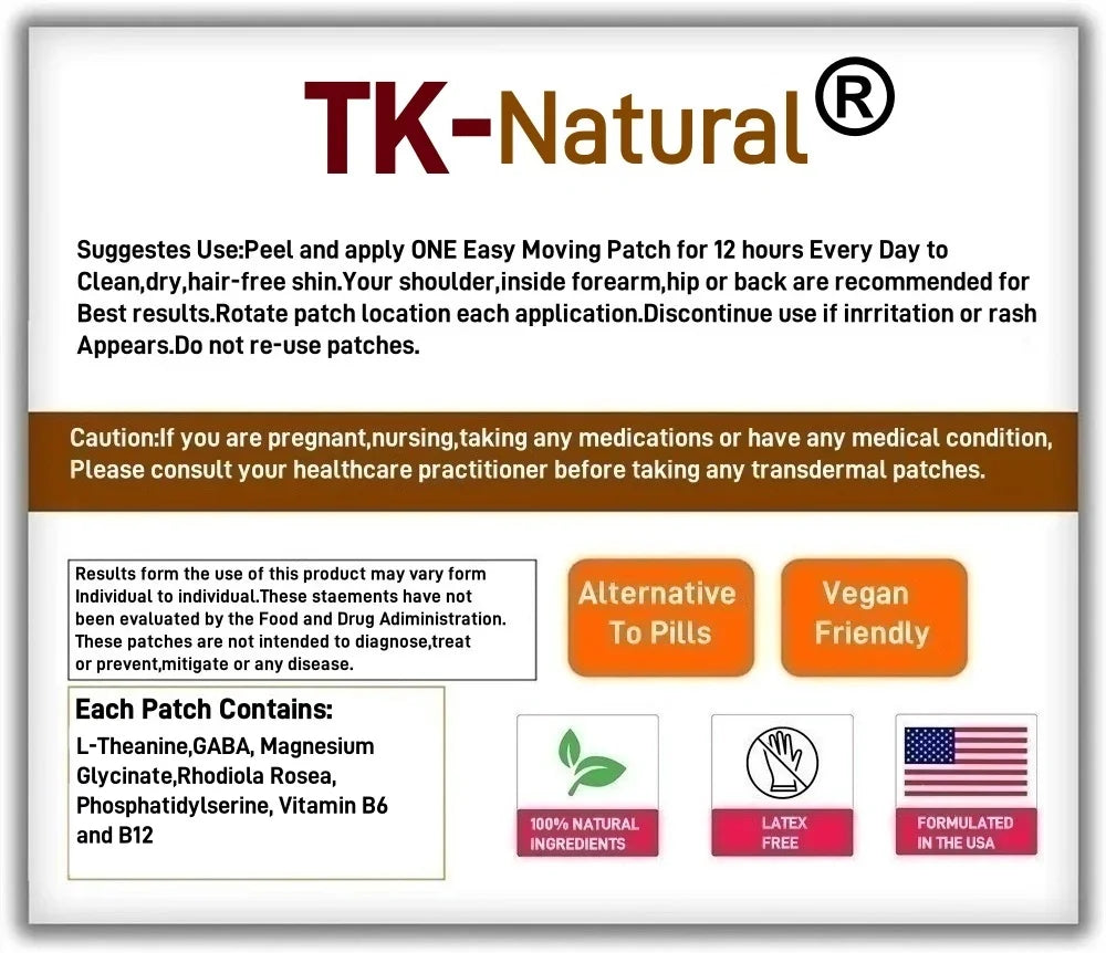 30 Patches L-Theanine Transdermal Patches with Magnesium Glycinate for Men and Women - Mood Focus Sleep Support