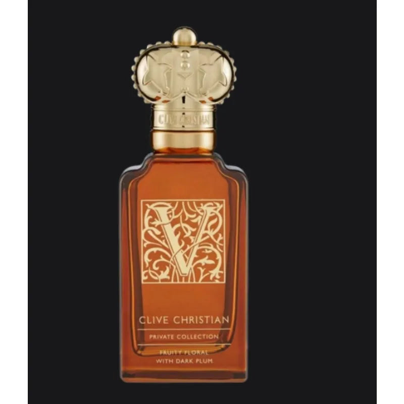 Clive Christian V women’s perfume: 50ml amber glass bottle, crown cap, fruity floral notes of jasmine, rose, musk.