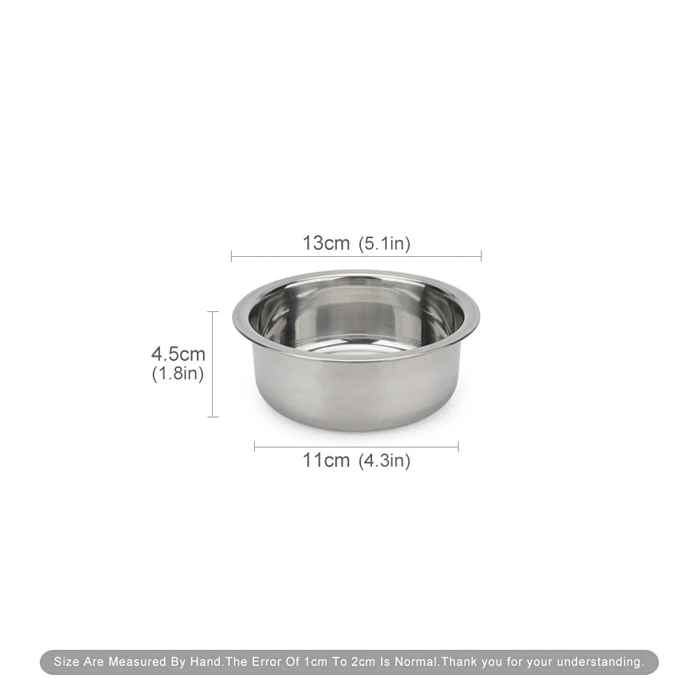 Round stainless steel pet bowl for dogs and cats. Durable 13cm water or food dish for small to medium pets. Easy to clean.