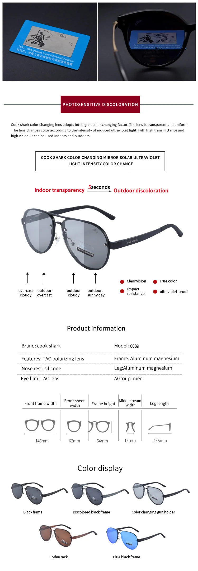 Color Changing Polarized Smart Glasses for Men - UV Protection Driving Tidesmit