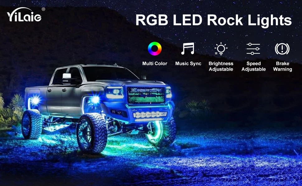 RGB LED Rock Lights for Trucks - App Controlled Neon Underglow Kit Tidesmit