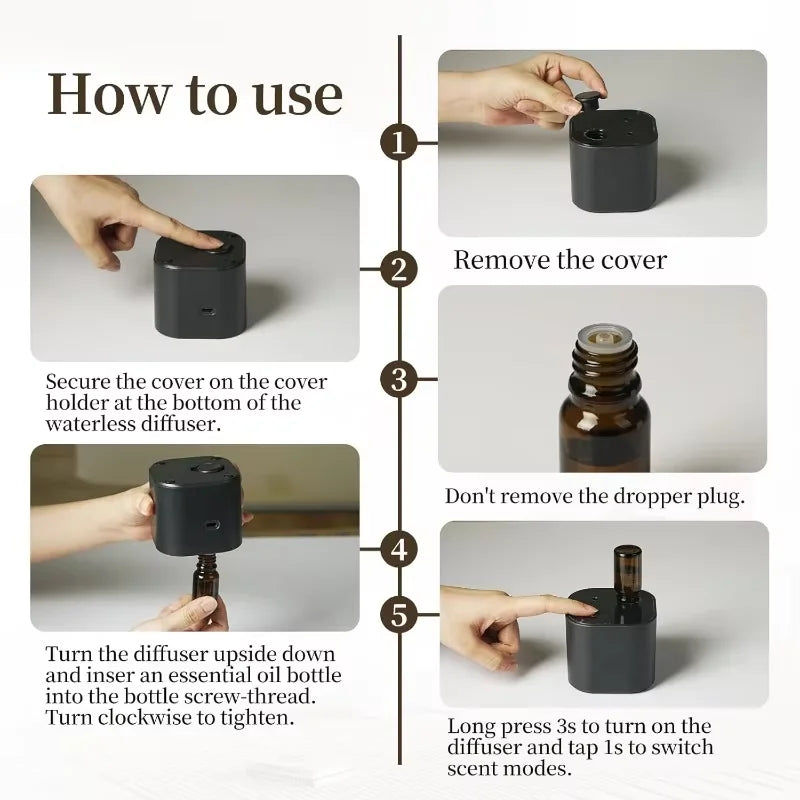 Waterless Portable Aroma Diffuser 3 Mist Modes Aromatherapy Diffuser for Essential Oils Scent Machine for Home Office Bedroom