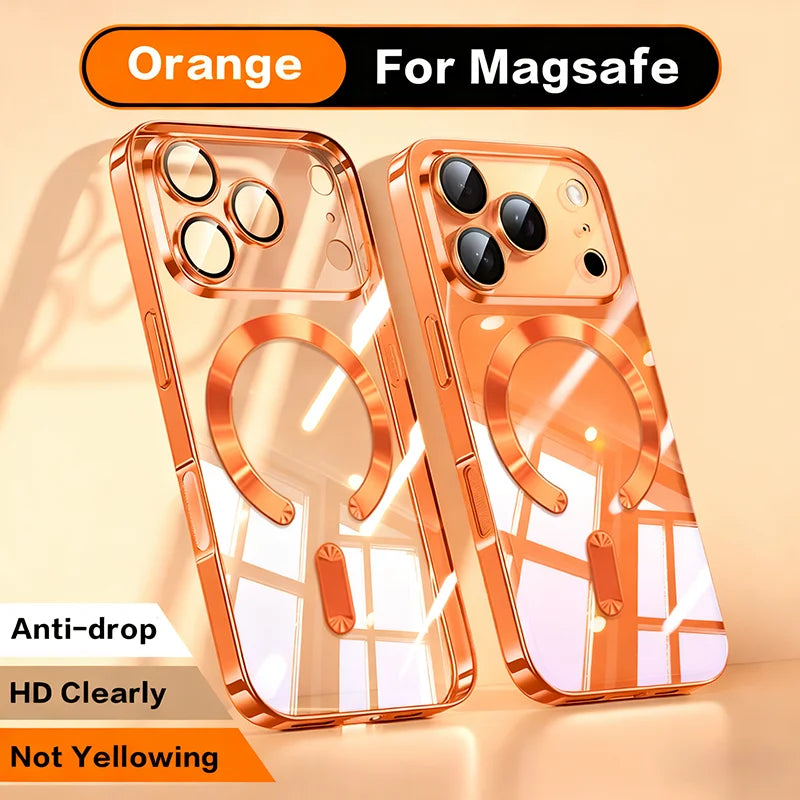 Magnetic Clear Phone Case: Shockproof Wireless Charging Protection Orange Tidesmit