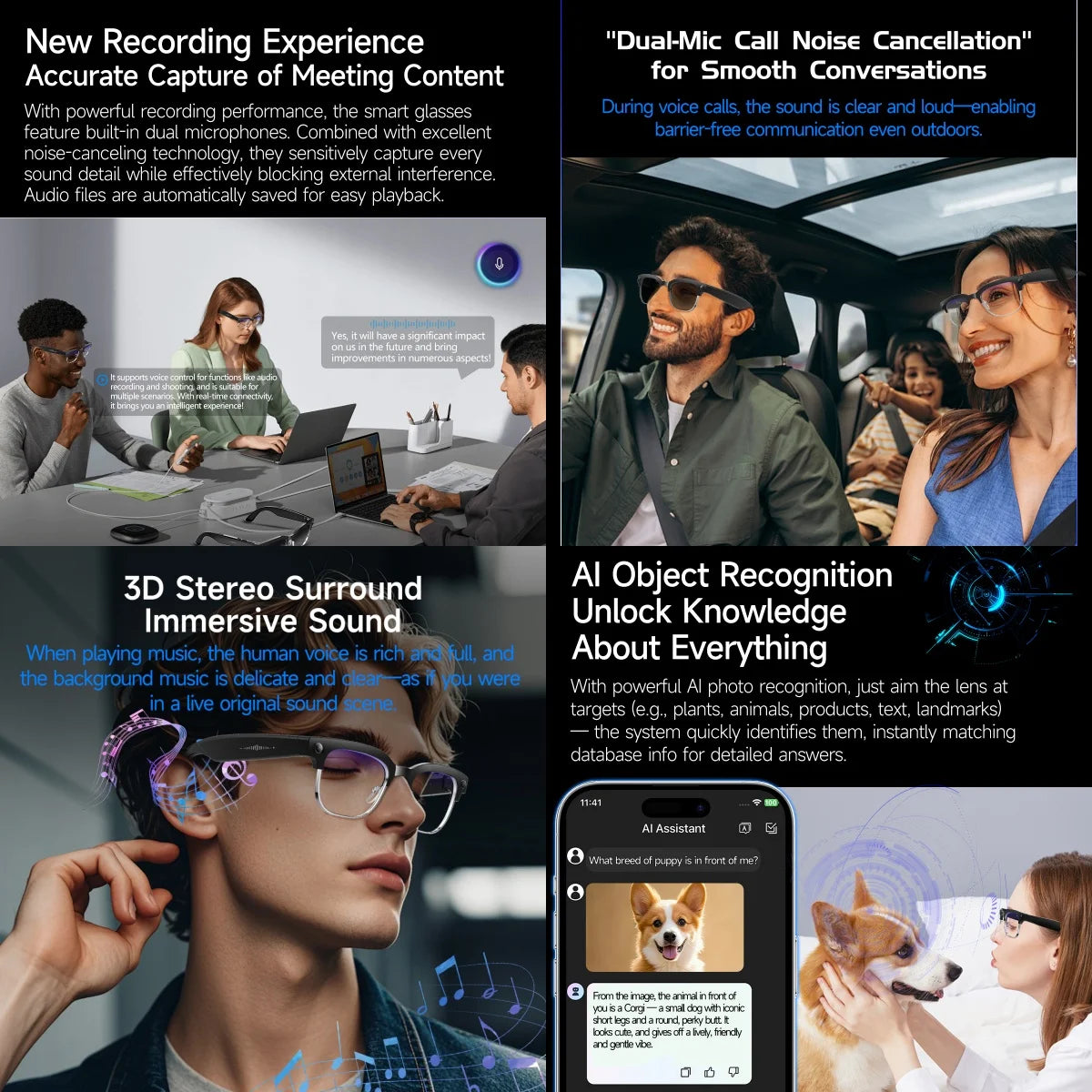 Smart Bluetooth Glasses with AI Camera and Live Translation - Tidesmit Tidesmit
