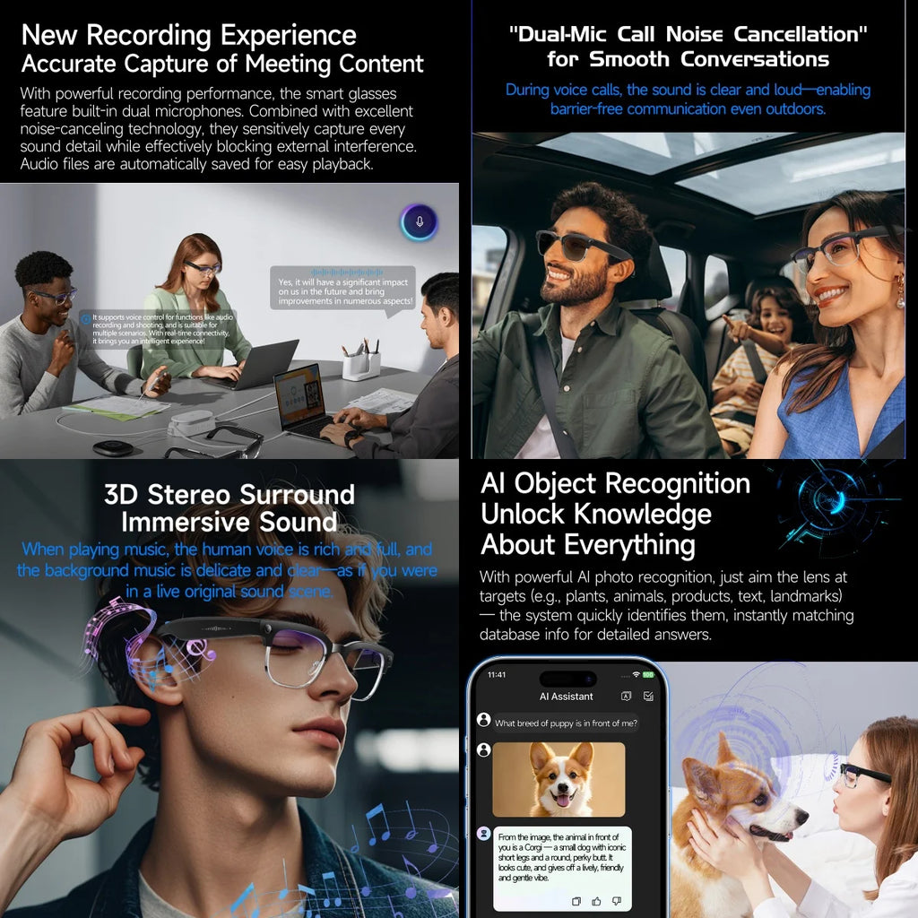 AI Smart Glasses with 8K Camera - Black Bluetooth Mixed Reality Headset Tidesmit