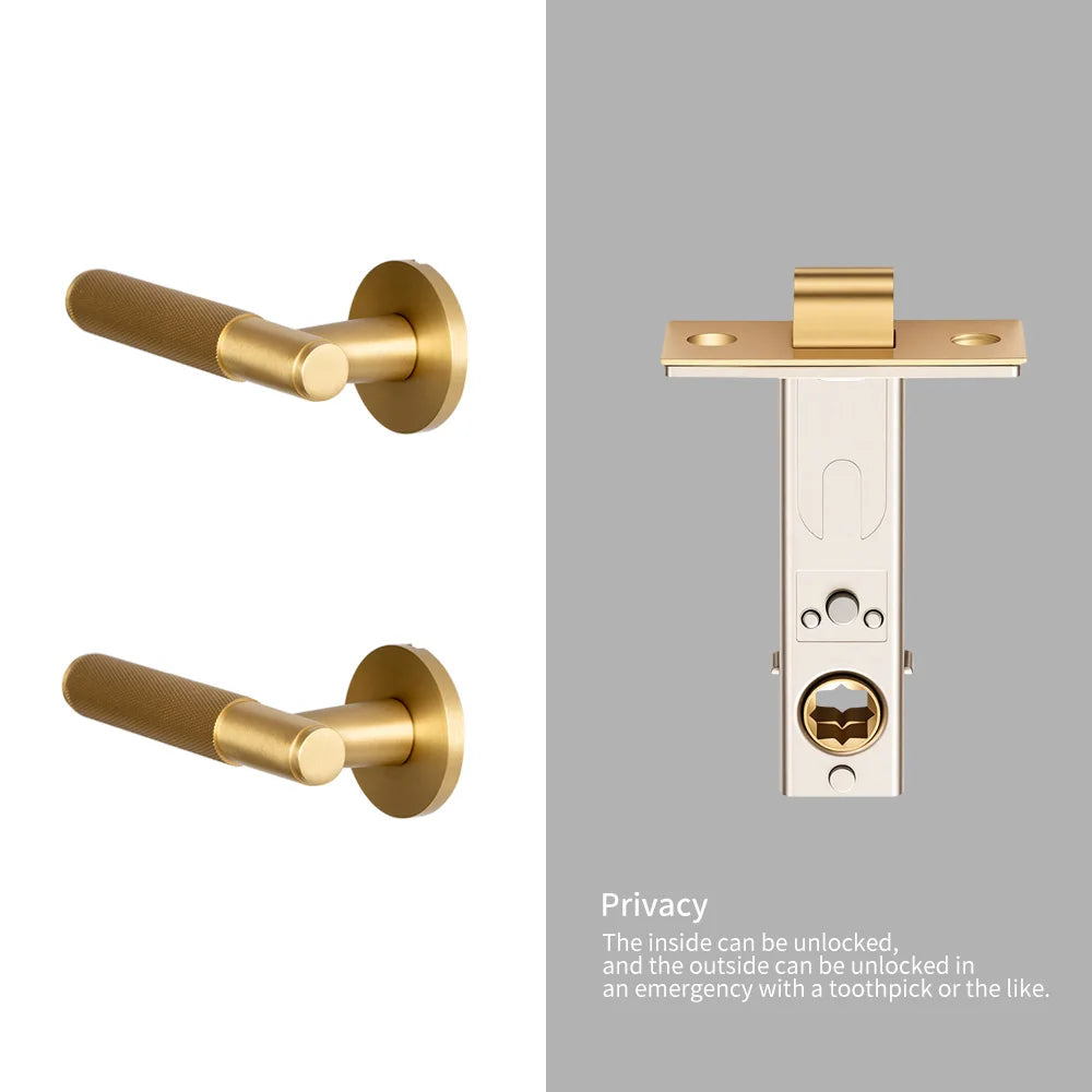 DOOROOM Brass Door Lock Set Modern Knurled Matte Brushed Copper Interior Door Lock Decorative Lock Privacy Lock Passage Lock