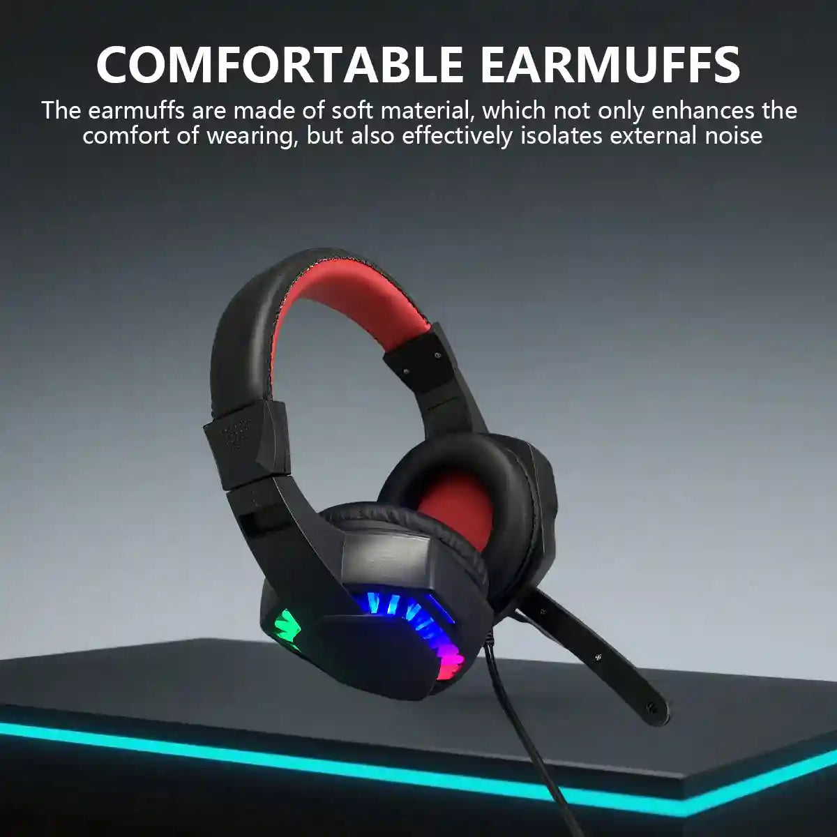 Wired Gaming Headset with RGB Lighting - Over-Ear Black and Red Tidesmit