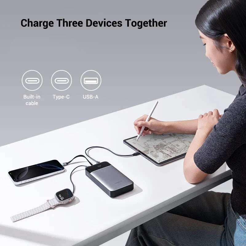 CUKTECH 25000mAh 120W Portable Charger with Built-in USB-C Cable Tidesmit