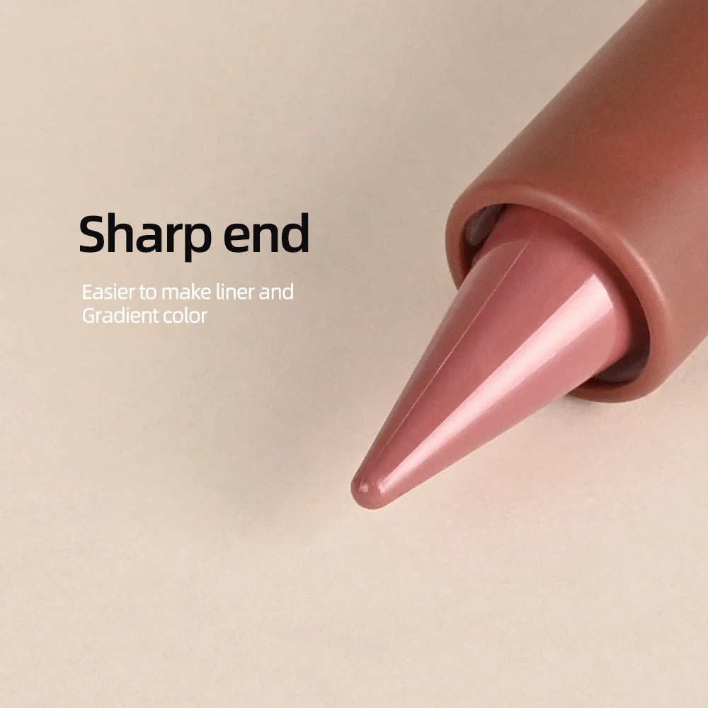 Red-brown matte lipstick pen with a sharp, pointed tip for precise gradient lip liner application and waterproof finish.