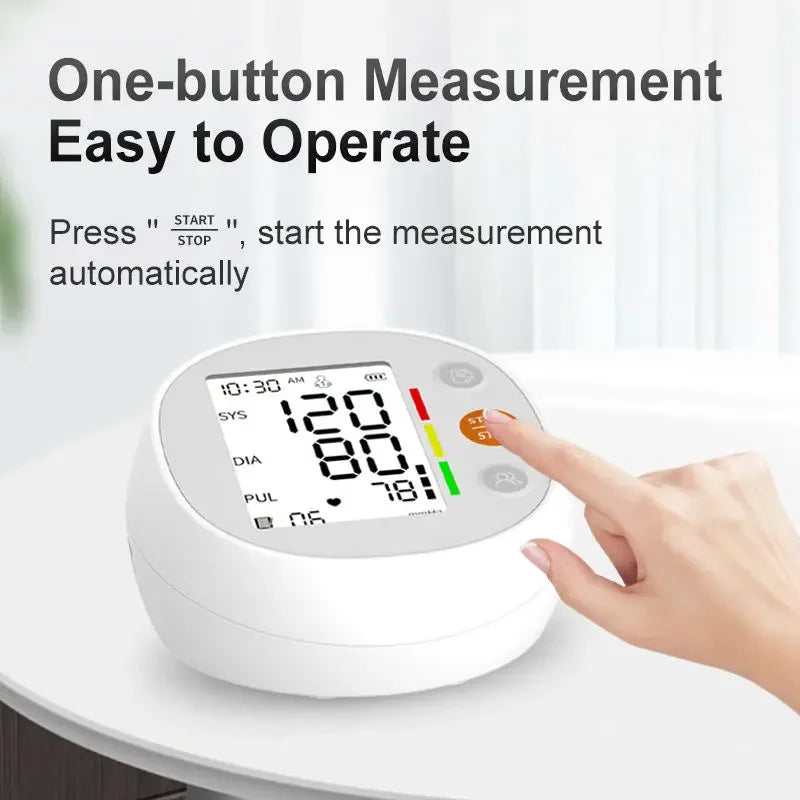 Round Upper Arm Blood Pressure Monitor Automatic Accurate Digital Medical BP Meter Sphygmomanometer for Elderly Home Use