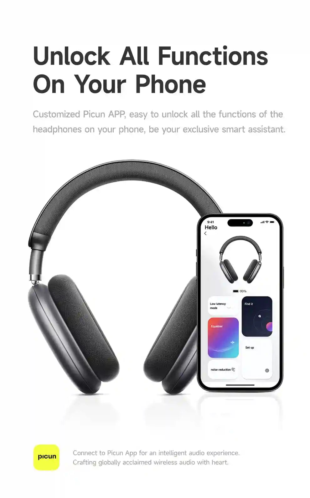 Wireless Headphones with 52dB Active Noise Cancelling & Spatial Audio Tidesmit
