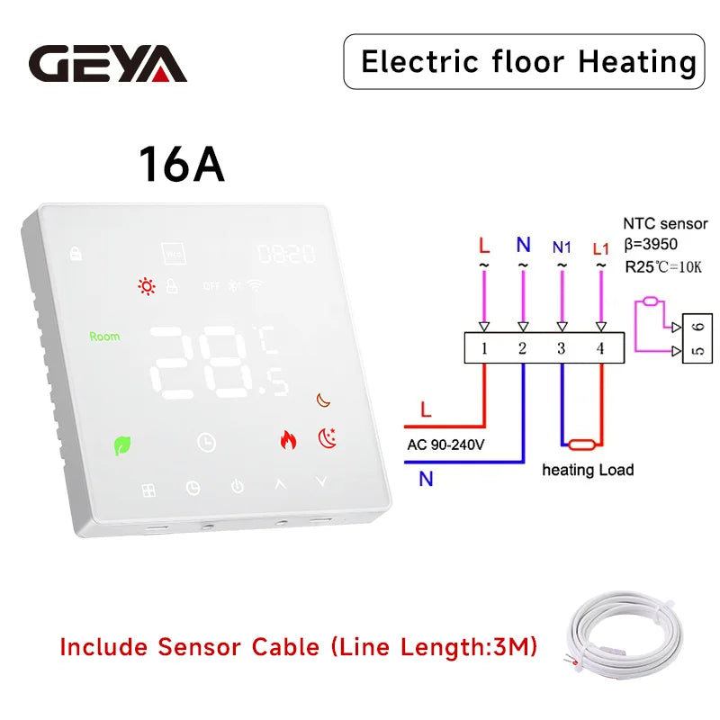 GEYA Tuya Smart WiFi Electric Floor Heating Thermostat With Linkage Water Floor Heating Gas Boiler Wall-mounted Stove Thermostat