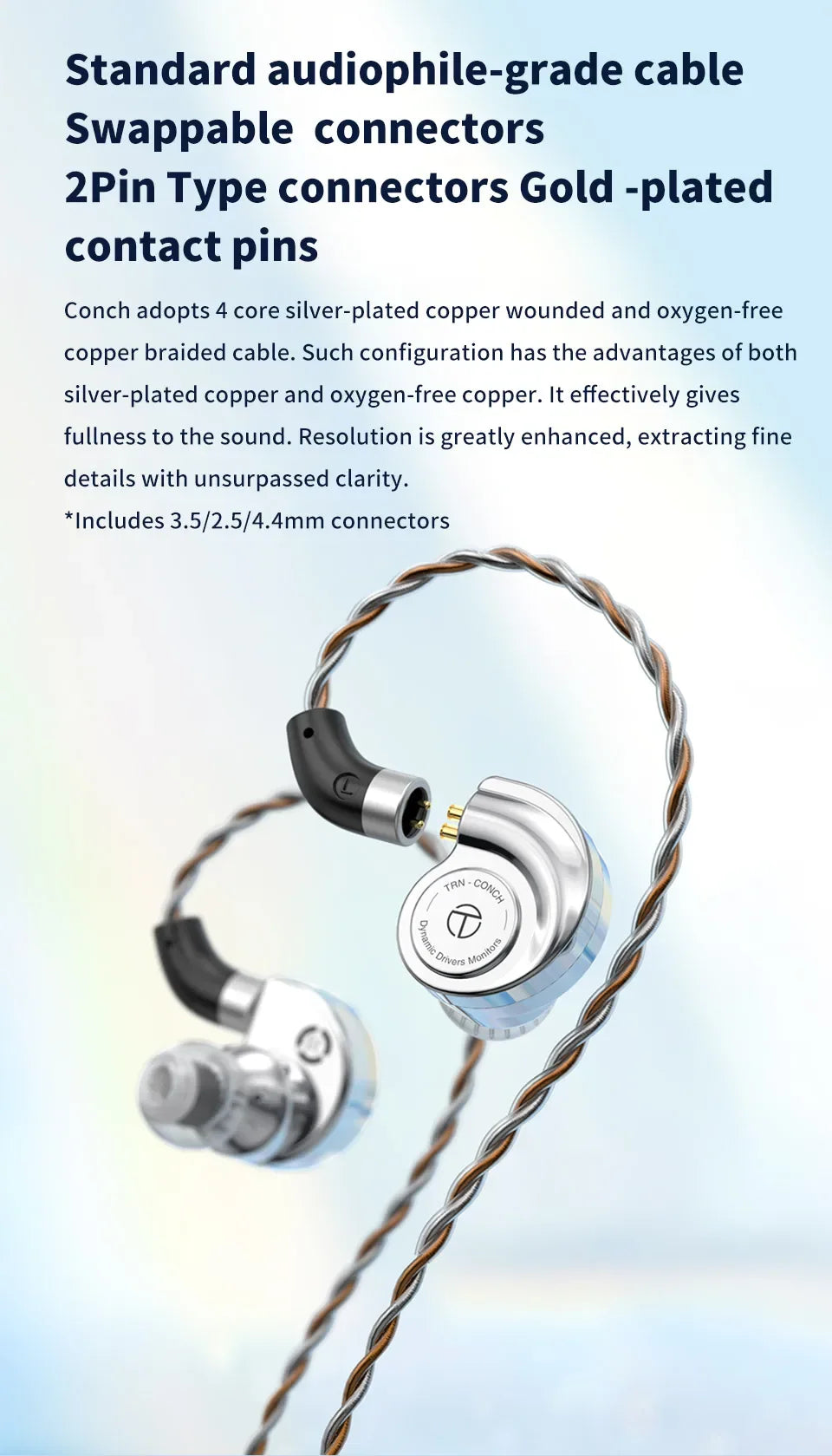 TRN Conch DLC Dynamic In-Ear Monitors with Hi-Res Audio by Tidesmit Tidesmit