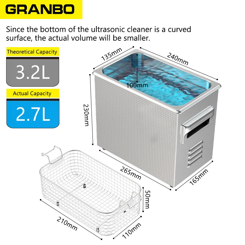 Tidesmit 3.2L Ultrasonic Cleaner side view showing 180W heater controls for jewelry watches and PCB cleaning