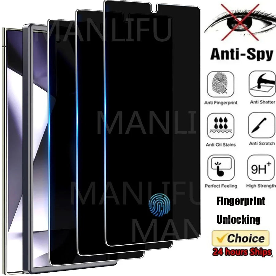 3D Curved Full Coverage Anti-Spy Tempered Glass For Samsung Galaxy S25 Ultra Privacy Fingerprint Unlock Screen Protector Glass AE Tidesmit
