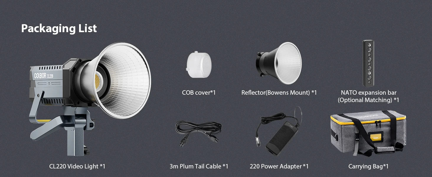 LED Video Light 220W Bicolor COB Studio Lamp with Bowens Mount Tidesmit