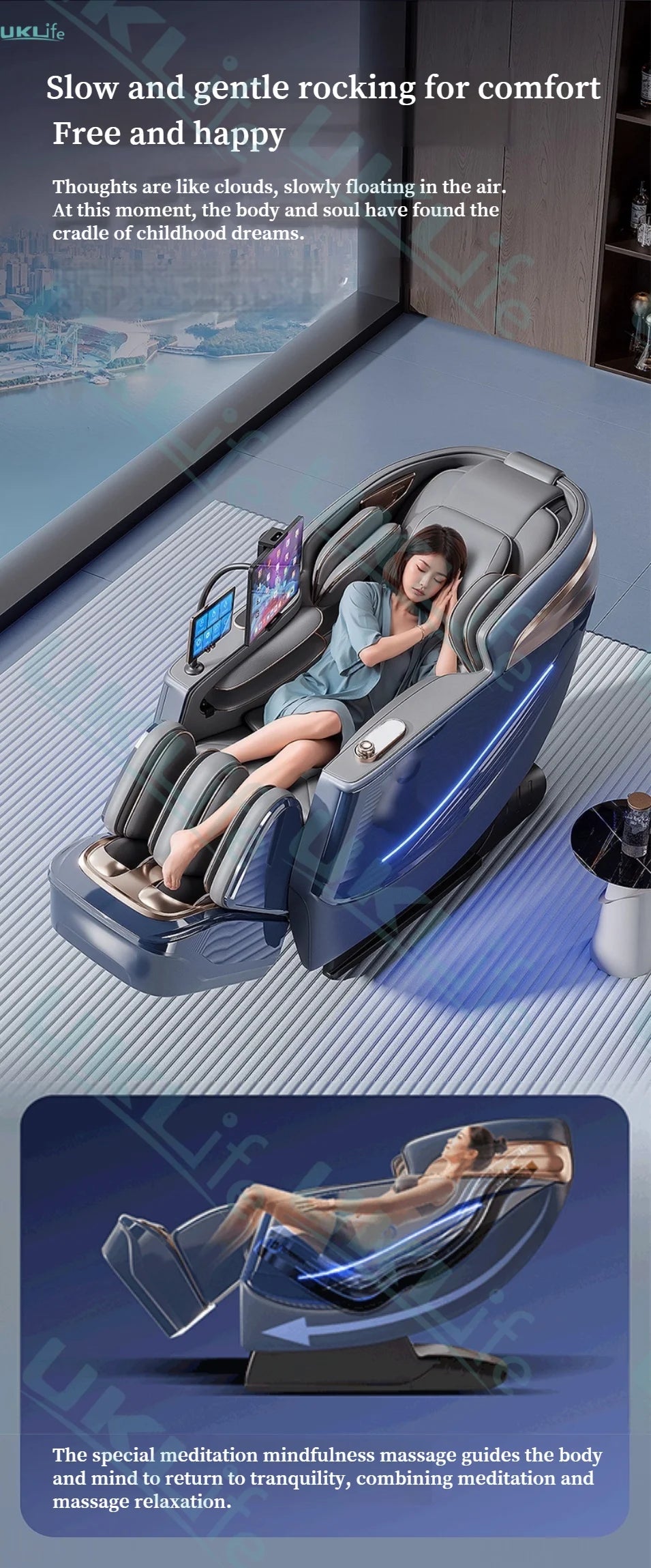 Zero Gravity SL-Track Massage Chair - Full Body Muscle Relief White/Blue Massage Chairs Tidesmit