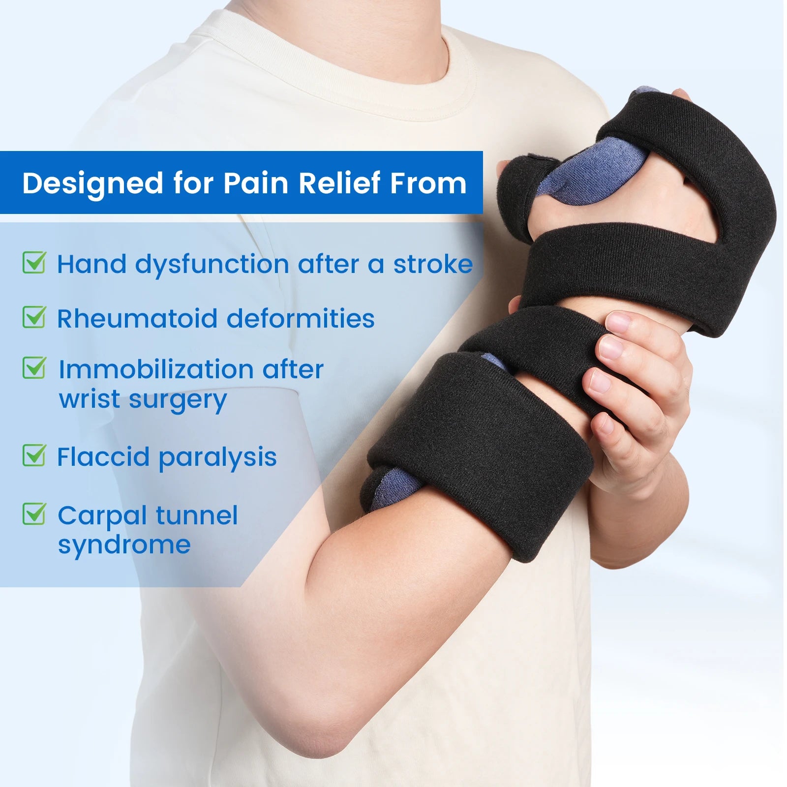 VELPEAU Hand Splint Adjustable for Carpal Tunnel Syndrome, Sprain and Arthritis, Wrist Brace Immobilizer Fixs Finger in Stroke