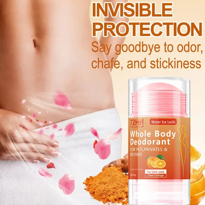 Tidesmit aluminum-free full-body deodorant stick with moisturizing orange extract for long-lasting freshness.