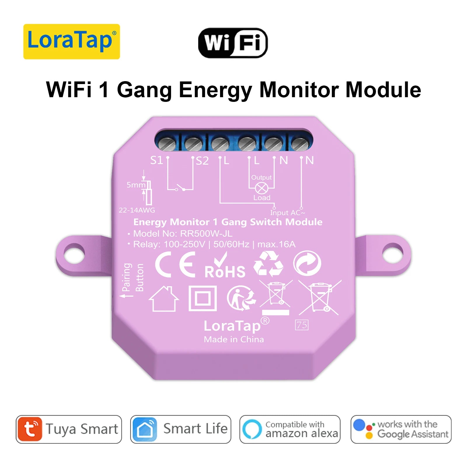 Smart WiFi Light Switch Module for Home Automation - App Controlled Metering 1 Gang Tidesmit