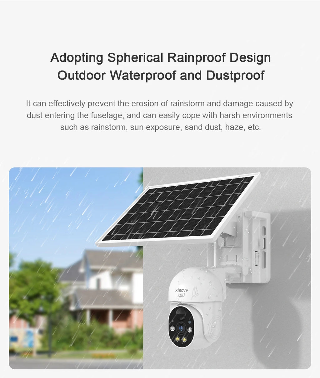 XIAOVV 4G WIFI 6MP Surveillance Smart Security Camera Solar Charging IP65 Waterproof Human Tracking Full Color Night Vision