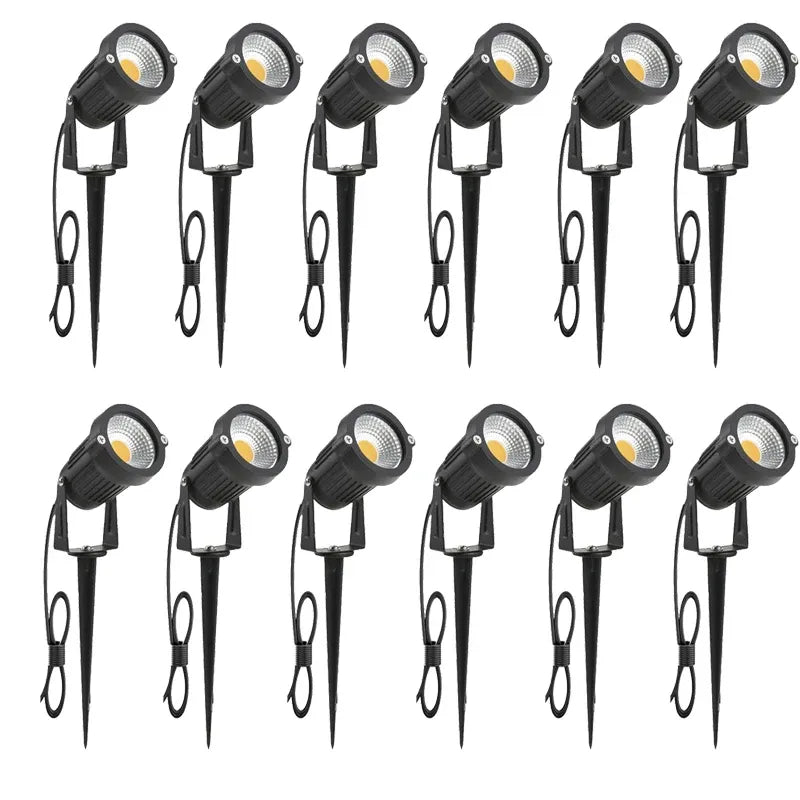Black spike LED garden spotlights set with multiple heads