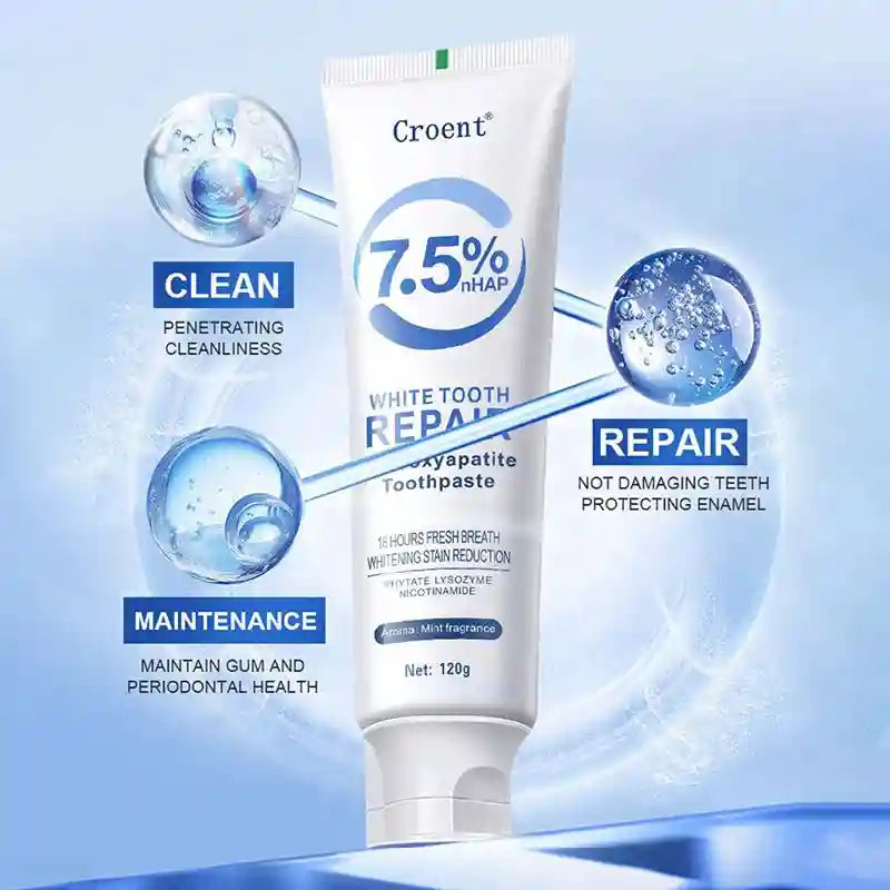 Tidesmit 120g hydroxyapatite whitening toothpaste for plaque removal, gum health, and fresh breath.
