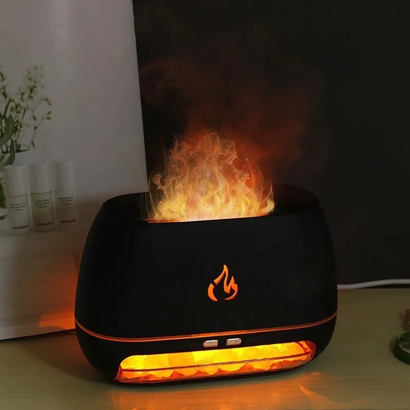 New Himalayan Crystal Salt Stone Aroma Air Humidifiers 3D Flame Fire Colorful Night Light Aromatherapy Essential Oil Diffuser