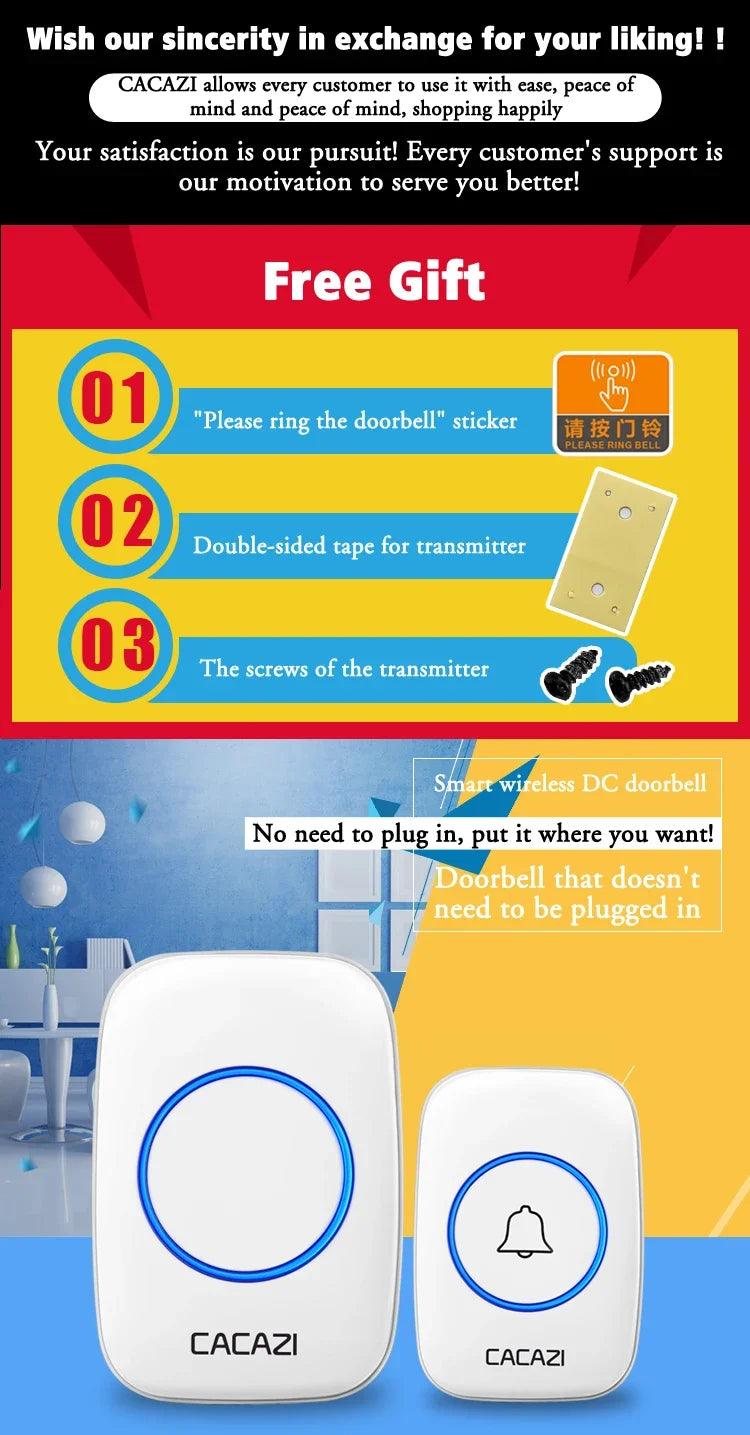 CACAZI 36 music 110DB 300M Wireless Doorbell Waterproof Remote Battery powered Smart Door Bell Battery 1  2 Button 1 2  Receiver