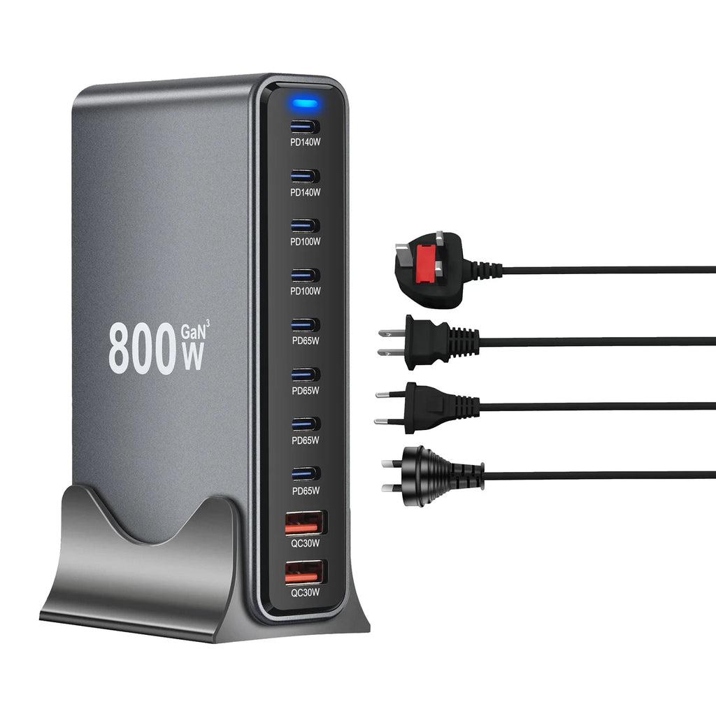 800W GaN 10-Port USB-C Desktop Charger - Fast Multi-Device Power Station Tidesmit