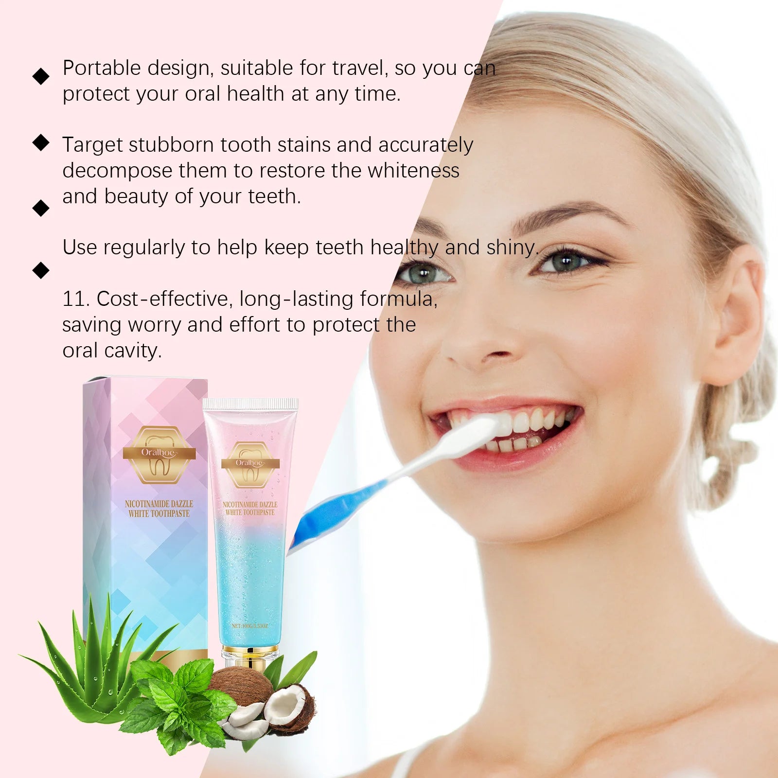 Tidesmit Niacinamide teeth whitening toothpaste for plaque removal, stain reduction, and fresh breath.
