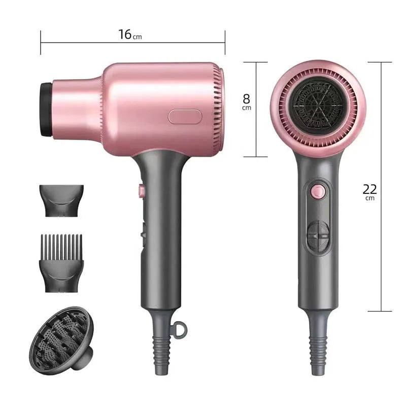 Rose gold 1875W professional hair dryer with 3 styling attachments, detachable cover, and salon-grade DC motor.
