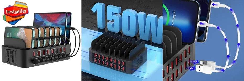 15W magnetic wireless charging station pack with illuminated charging rings