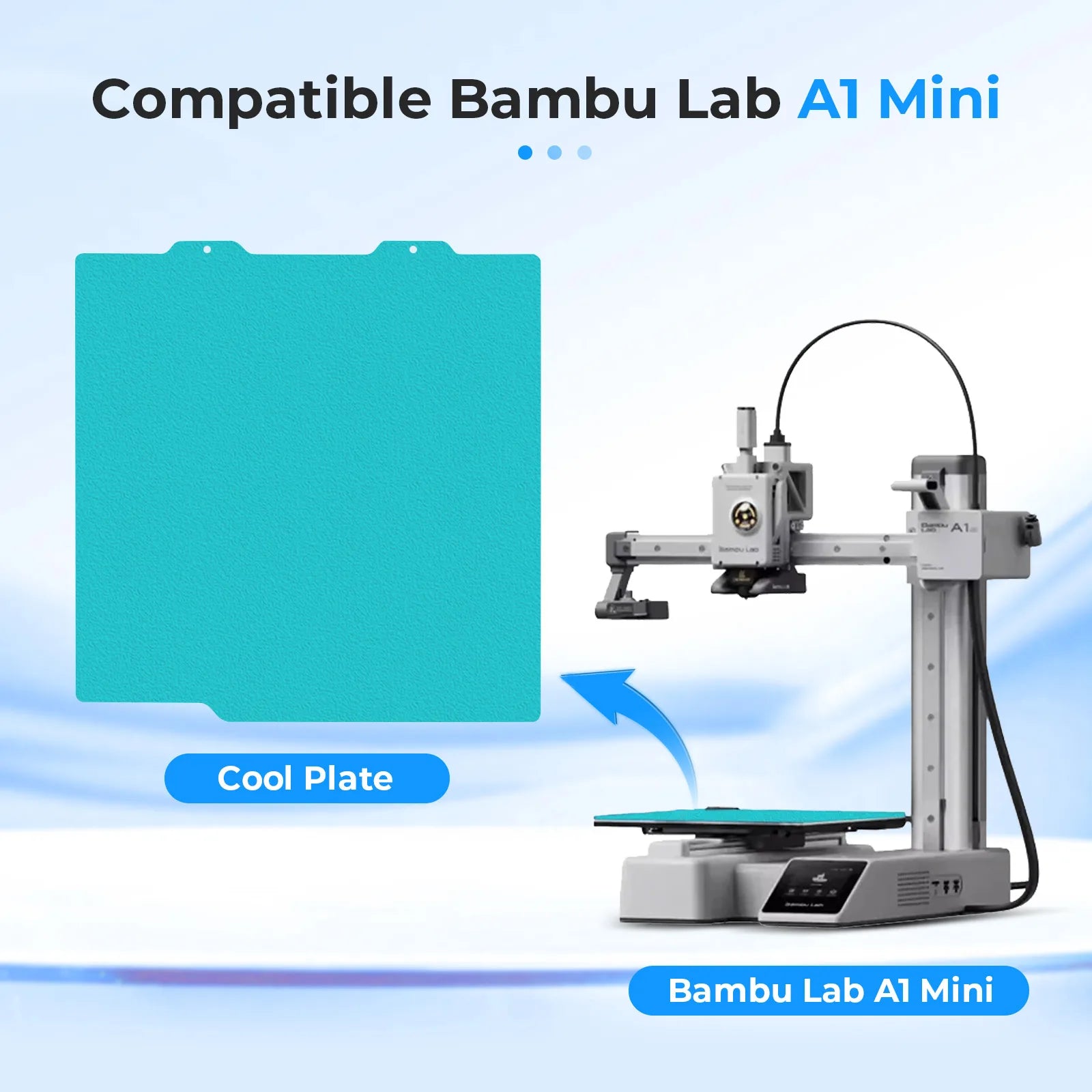 184x184mm Double-sided PEY/PET/H1H build plate for Bambu Lab A1 Mini for improved 3D print adhesion and easy removal.