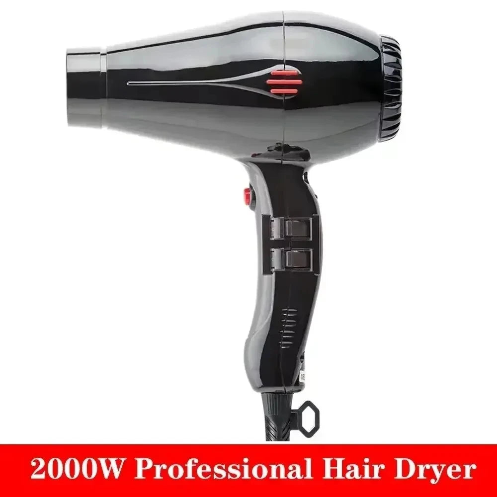 Black 2100W professional hair dryer with 3-speed settings, negative ion technology, and ergonomic grip for fast styling.