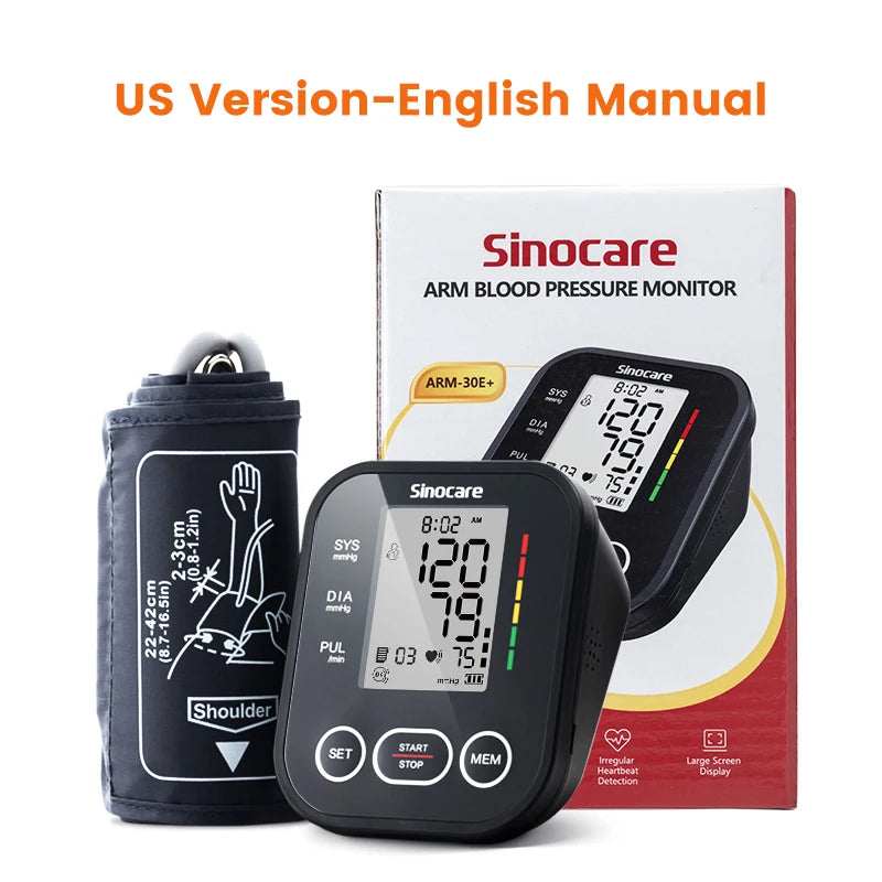 Sinocare Blood Pressure Monitor Digital Sphygmomanometer Automatic Tensiometer Tonometer Home Medical Use Heart Rate Pulse Meter