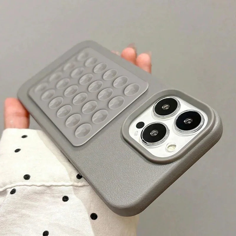 iPhone 17 Pro Max Case with Suction Cup Stand Litchi Leather Tidesmit